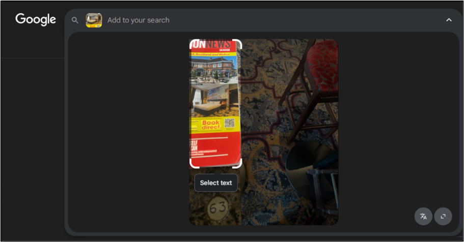 Google Lens analysing an image showing the magazine.